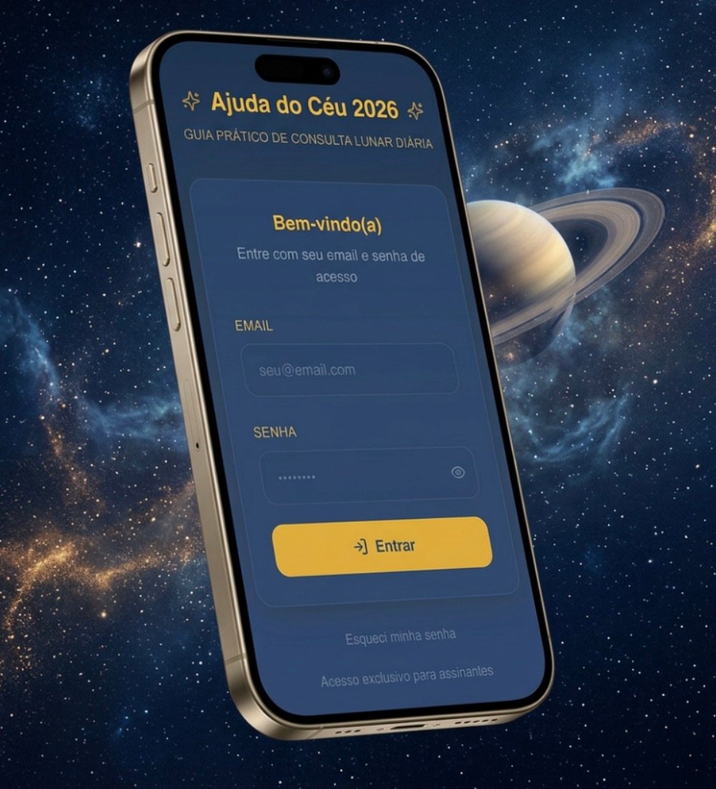 Celular exibindo o Ajuda do Céu 2026 com notificação diária da Lua